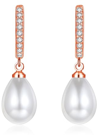 Zolkamery Creolen Ohrringe Silber Hängend, 925 Sterling Silber Kreolen für Damen, Hypoallergen Rose Gold Perlen Ohrhänger mit Zirkonia, Schlafen Hängendeohrringe zum Geburtstag für Mädchen