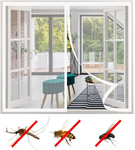 Magnet Fliegengitter Fenster 190 x 210 cm, Insektenschutz Klettband Fliegengitter Fenster mit Klettband, Auto Schließen Faltbar für Alle Arten von Fenstern, Weiß