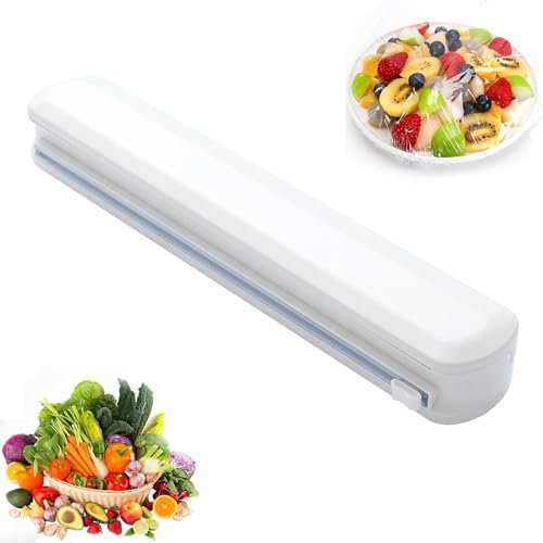 Frischhaltefolienspender, Magnetischer Frischhaltefolienspender mit Schiebe Cutter,Frischhaltefolie Schneider für Küch, für Länge bis 31 cm Durchmesser bis 4,5 cm Frischhaltefolie, Weiß
