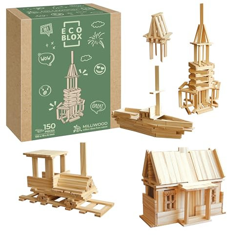 MILLIWOOD ECOCREATOR 150 Set - Bausteine - Bauklötze - Holzbausteine - Holzspielzeug, Konstruktionsspielzeug - Holzklötze - Bauklötze Holz, Holzklötzchen - Holzspielzeug, Kinder Spielzeug