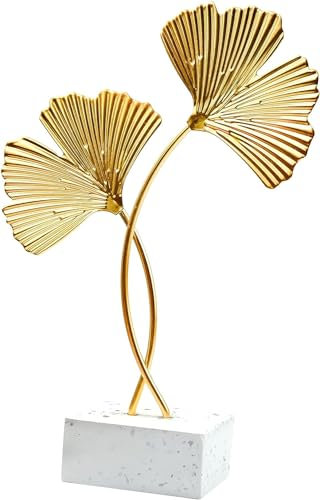 JLNGTHONG Metal Ginkgo Leaf Ornaments, Gold Ginkgo Leaf Desktop Decoration Sculpture, Modern Creative Home Décor Accents Statue for Office, Bedroom, Bookshelf