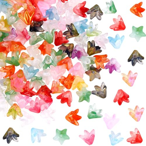 SOFPLATE 1 Box 160Pcs Random Color Glass Flower Beads Lily flower Bead Caps Crystal Tulip Trumpet Floral Crystal Loose Flower Spacer Beads for jewellery Making Supplies DIY Earrings Necklace Crafts