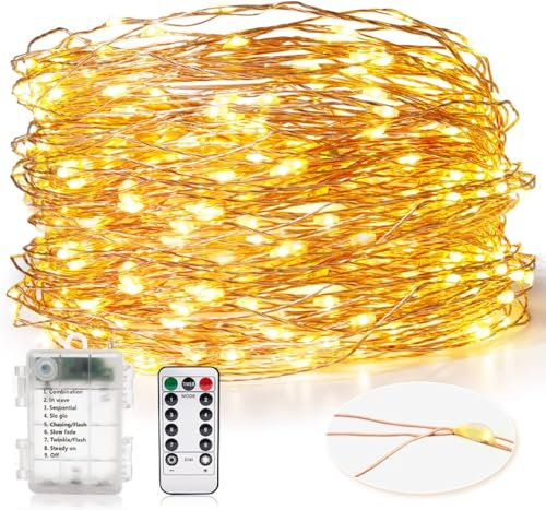 TOYTOPIE Luces Guirnalda, Cadena de Luces 300 LED Luces Jardín Pilas, Impermeable IP65, Alambre de Cobre Luces Interiores Blancas de Exterior para Bodas Decoracion Casa Navidad Fiesta (99 ft / 30 m)
