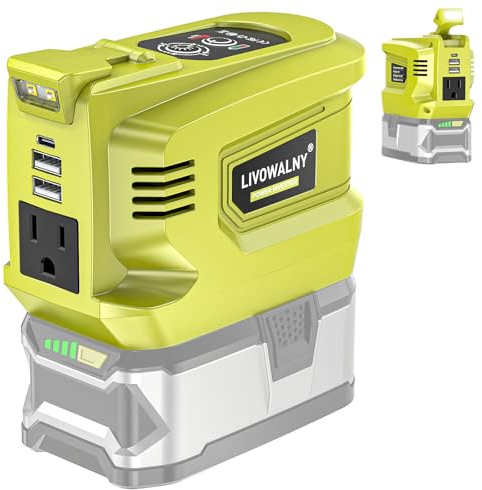 LIVOWALNY 220W-250W Power Inverter Compatible with Ryobi 18V Battery, DC 18V to AC 110-120V Power Station with 1 AC Outlet, 2 USB, 1 Type-C & LED Light, for Camping Power Outage (No Battery)