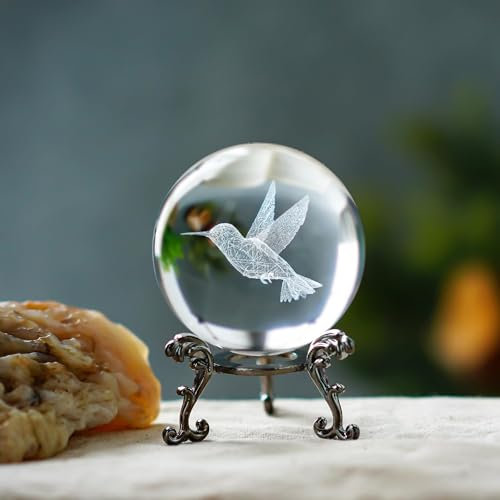 vskikris 60 mm Crystal Ball 3D Laser Hummingbird Figurine - Glass Paperweight & Decorative Ball with Stand – Glass Ball Ornaments for Home & Office Decor, Gifts for Women Girls Wife Daughter