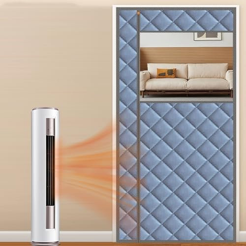 LXRHLIKG Magnetischer Thermovorhang mit Seitlicher Öffnung, Magnetischer Türvorhang mit Transparentem Fenster, Thermo Vorhang tür Winter(Blue,85 * 215cm/33 * 85in)