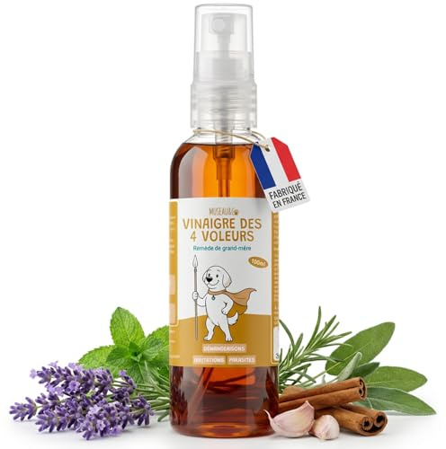Museau & Co Vinaigre des 4 Voleurs 100ml Chien et Chat - Parasites, Brillance du Poil, Anti Démangeaison Naturel, Remède de Grand-mère Fabriqué en France