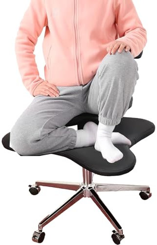 HDYZJQ kniestuhl ergonomisch Bürostuhl mit gekreuzten Beinen und Rollen, hoher Rückenlehne und breitem Sitz, Kniebeugen-/Knie-/Kreuzbeinstuhl in Übergröße, Stabiler Meditationshocker(Black)
