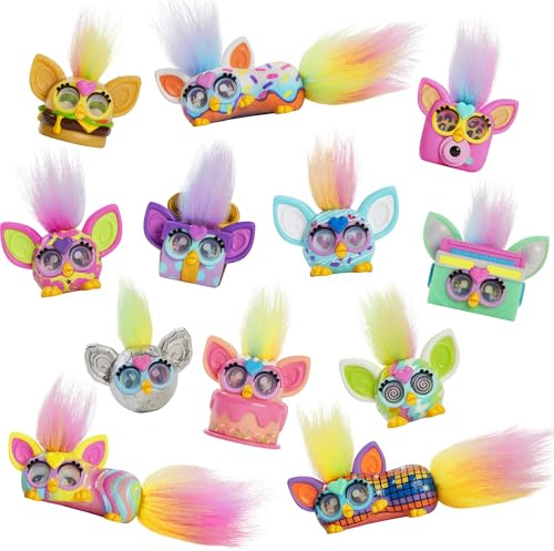 Furby Minis Collectible Figures 12-Pack with Changing Eyes & Hair Tufts, Tiny 2.5 cm Toys for Kids, Party Bag Fillers, Expand the Collectable Furby-Verse, Toys For Girls & Boys 6+