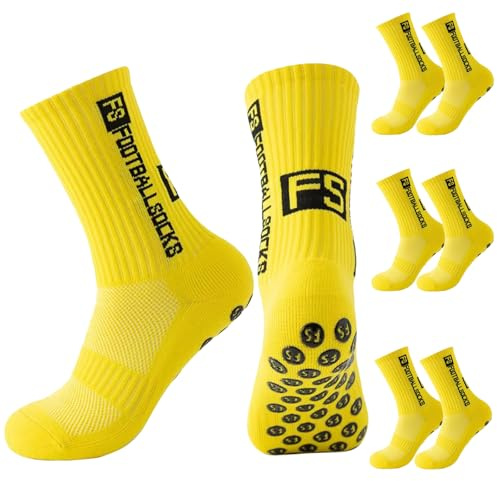 EEPLUYTY Calcetines Deportivos De Fútbol Antideslizantes, Calcetines De Fútbol Transpirables, Calcetines De Fútbol (FR/ES, Números, 35, 47, Regular, Regular, 3, amarillo)