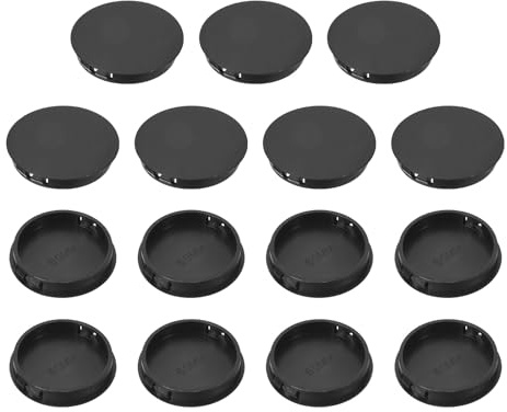 PATIKIL 60 mm/2-3/8 Plastic Hole Plugs, 15 Pack Flush Type Round Plug Snap in Hole Panel Tube Kitchen Cabinet Furniture Fencing Post Pipe Insert End Caps, Black
