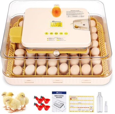 Sailnovo Brutautomat Vollautomatisch Eierinkubator , Brutmaschine für 56 Eier mit Automatischem Wenden der Eier und Automatischer Befeuchtung, Temperaturkontrolle, Schierlampe Für Eier, ℃ Weiß
