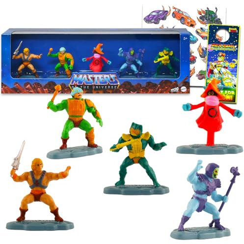 Masters Of The Universe Actionfiguren für Kinder – Set mit 5 Mini-Figuren mit He-Man, Skeletor, Orko und mehr Plus Tattoos | Masters Of The Universe Actionfiguren-Set für Kinder, Jungen