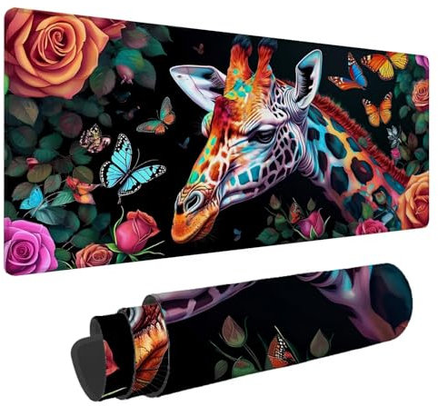 Tapis de Souris Papillon Tapis de Souris XXL Girafe 1500x800x4mm Tapis Souris Gamer, Sous Main Bureau Ordinateur Portable, Mouse Pad Bords Cousus Caoutchouc Antidérapante, pour Souris et Clavier A-126
