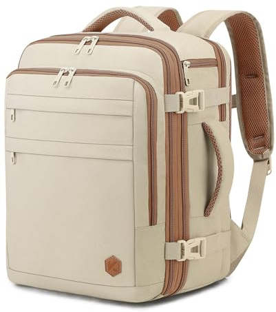 VANKEV Sac à Dos Voyage Cabine pour easyJet British Airways Jet2 Extensible | 45x36x20 32L-40L, Bagage à Main Sous Siège pour Voyage Travail, pour Ordinateur 15,6 Pouces, Sac à Dos Décontracté, Beige