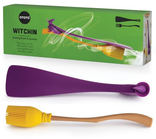 OTOTO Spatula and Pastry Brush - Silicone Heat Resistant and Basting Brush, Cooking and Baking Spatula, Spooky Witchy Gifts, Gothic Kitchen Halloween Gifts, Unique Kitchen Gadgets (Witchin)