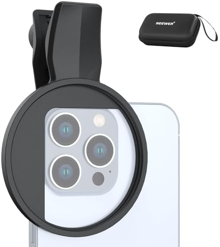 NEEWER 67mm Handy Clip Filterhalterung, kompatibel mit iPhone 16 15 Pro Max Plus 16e 14 13 mini 12, verstellbare Gewindefilter Objektivklemme mit rutschfesten Gummipads, LA007