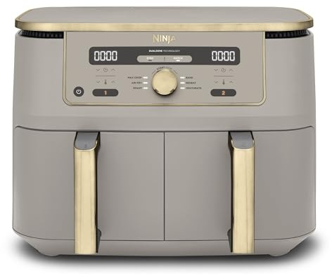 Ninja MAX Dual Zone Digital Air Fryer, 2 Drawers, 9.5L, 6-in-1, Uses No Oil, Air Fry, Max Crisp, Roast, Bake, Reheat, Dehydrate, Non-Stick, Dishwasher Safe Baskets, Stone Gold DZ400UKSTGD