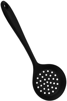 Silicone Alimentaire Cuillère à Trous Noir, Grosse Capacité Manche Long