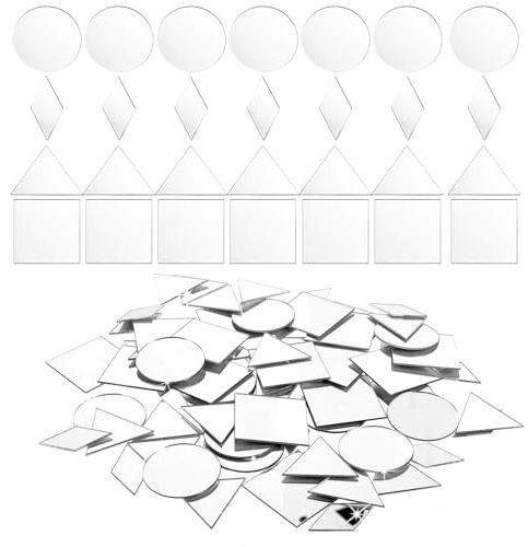 Telooco 120 Stück Mini Spiegel zum Kleben Wandspiegel, 2,5 cm Spiegelfliesen Selbstklebend Runde Dreieck Quadrat Dekorative Bastelspiegel DIY Fliesen Spiegelstücke für Kunsthandwerk Wand Deko