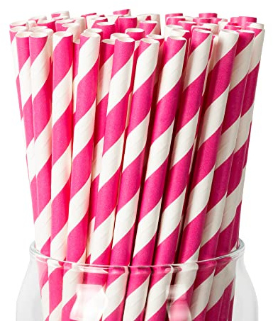Pailles en papier rose,197 x 6mm pailles carton jetables Pour goûter des enfants,smoothies maison,festival en plein air
