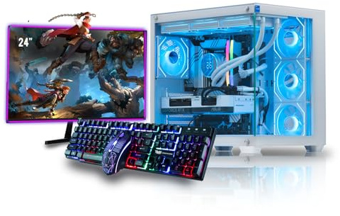Veno Scorp Gaming PC Bundle AMD Ryzen 7 5700X 3.6 GHz RTX 5060 8GB 16GB 3200MHz RAM 1TB NVME 650W 80+ PSU Windows 11 - WiFi - Nem 4 White - Liquid Cooling - 24 165HZ + RGB Keyboard & Mouse