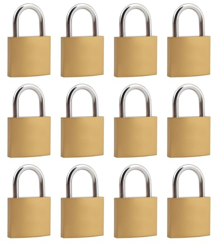 PINGEUI 12 Pack Small Brass Padlock, Padlocks with Keys, Mini Padlock for Suitcase Gym Locker Sheds, 32 x12 x50mm