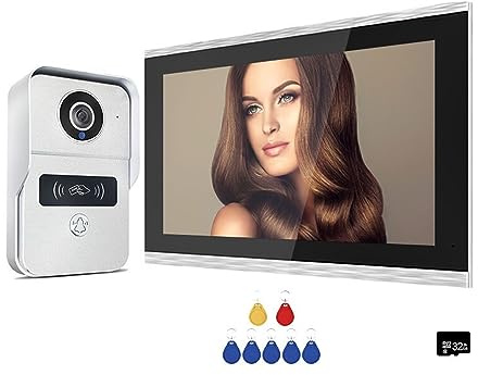 MKHFP Intercom, Video Door Phone 2MP, 1080P, 10 Inch, Touchscreen, Big Tuya, Wireless, PoE, Wired Doorbell for Villa, Flat RFID Access Control for Businesses (1v1)