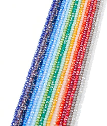 Craftora 17 Strands Crystal Glass Beads 3mm Faceted Rondelle Beads Craft Bead Bulk for Friendship Bracelet Necklace Earring Jewelry Making