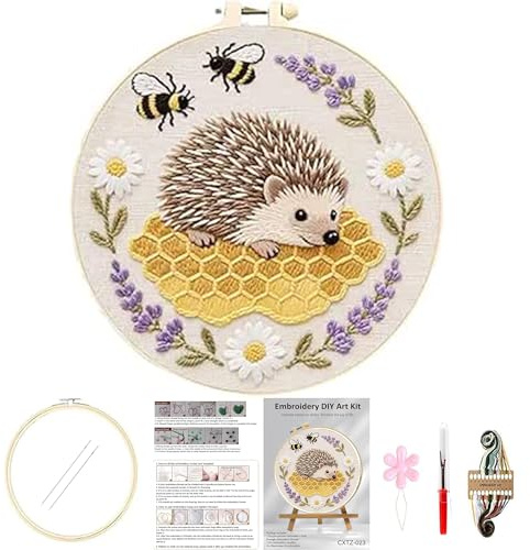 Huacan Stickerei Set für Erwachsene Anfänger 1 Stück Diy Vorgedruckt Eigel Muster Handmade Embroidery Kit 20x20cm