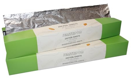 Jenatripom 400 Sheets Heavy Duty Aluminum Foil Sheets, 45 x 27.3 cm/Sheet, Precut Aluminum Foil Wraps, Pop-Up Interfolded Foil Sheets for Storing Food, Baking, Grilling, Roasting or Cooking