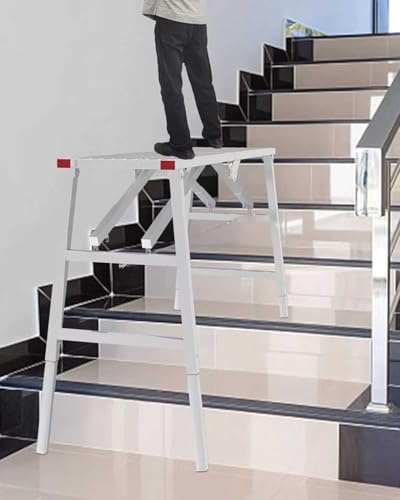 Genérico Escalera de andamio Plegable Ajustable para escaleras y Huecos de Escalera, Taburete de Plataforma de Trabajo de 55 x 18 Pulgadas con Patas Antideslizantes, Ideal para Uso doméstico en Terre