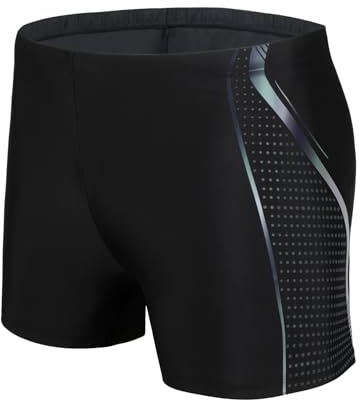 WHCREAT Bañador Hombre Natación Secado Rápido Bañadores Boxer con Cordón, Tecnología Negra L