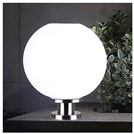 Columna solar de acero inoxidable para jardín, lámpara LED redonda impermeable para uso en exteriores, ideal para villas y patios, color cálido, diseño de esfera elegante