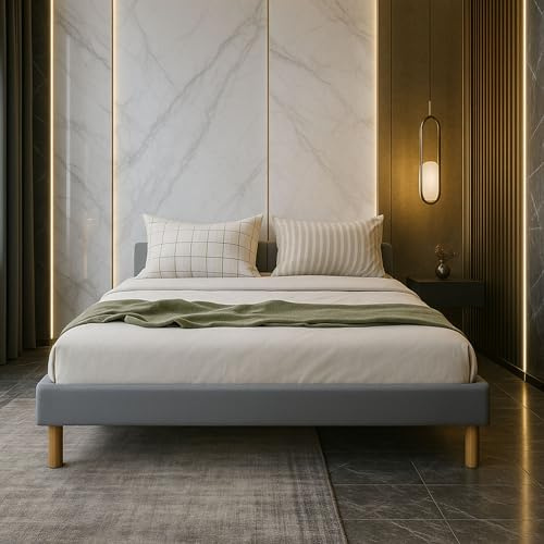 Literie Julien Sommier Tapissier Gris 140x190 + Pieds en 18 cm-13 Lattes - Montage Rapide et Facile - epaisseur du Metal +/- 1,2 mm