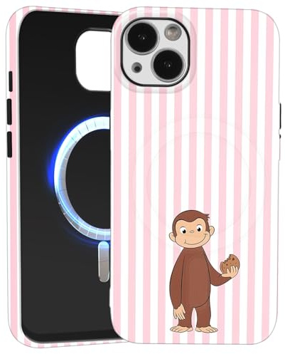 Gcxvaoi Cover Magnetica per iPhone 14/iPhone 13, Estivi Custodia Righe Striped Motivo Rosa Aesthetic Ragazza Disegno Case Compatibile con MagSafe, Silicone Sottile Antiurto Protezione Cover, Scimmia