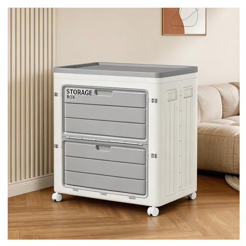 SlateSoul 160L XL Aufbewahrungsbox mit Deckel & Rollen - Stabiler Druckerständer für Home Office, Mobiler Rollcontainer für Aktenordner, Faltbarer Campingschrank für Wohnmobil, 58x40x69cm, Grau