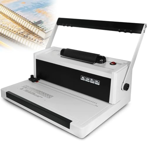 Spiral Coil Punching Binding Machine for B5, A4, A5, Electric Coil Inserter, 4:1 Pitch, 46 Holes, 20 Sheet Capacity, 2.5/4.5/6.5mm Adjustable Side Margins, Office Use