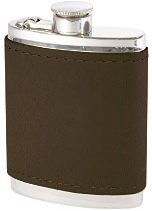 Wentworth Pewter - Bournville Flasque en cuir marron en étain avec couvercle hermétique 177 ml