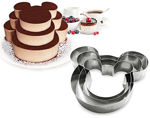 Funwhale Moldes para hornear tartas de cumpleaños de 3 niveles, de acero inoxidable, 3 tamaños, moldes para mousse