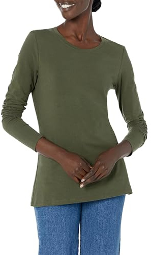 Amazon Essentials Women's Långärmad T-shirt med rund hals klassisk passform (finns i plusstorlek), Olivgrön, XL