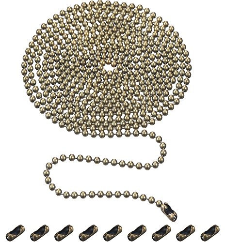 Shappy Beaded Pull Chain Extension with Connector, 10 Feet Beaded Roller Chain with 10 Matching Connectors (3.2 mm, Bronze B)
