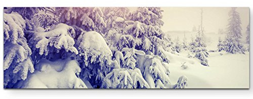 Paul Sinus Art Leinwandbilder | Bilder Leinwand 120x40cm Schneebedeckte Bäume in einer Winterlandschaft