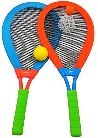 alldoro 60050 XXL Softball Spiel Set mit Ball, Federball, 2 Schläger, 4 tlg., 75 x 35 cm, bunt für Kinder und Erwachsene