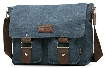 FANDARE Bolsos de Bandolera a Hombro de Lona Mensajero Bolso para Hombres/Mujeres Messenger Bolsa Bolsa de Viaje 7.9 Pulgadas Bolsa de Tablet, para Trabajo,Viajar,Colegio,Shopper Azul