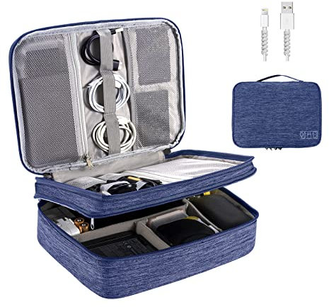 OrgaWise Kabeltasche Kabelorganizer Kabel Etui Elektronik Zubehör Organizer Tasche Cable Organizer Bag (Blau-3layer, Kabeltasche)