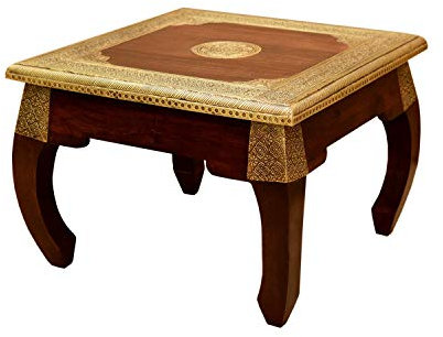 Casa Moro Orientalischer Opiumtisch Messing S 38x38 cm Höhe 32 cm aus massivholz sheesham | Vintage Beistelltisch | Kunsthandwek | Couchtisch Sofatisch | MA5410