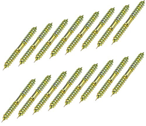 16 PCS 6 * 60mm Double Ended Screws,Double Pointed Head Self Tapping Screws,Double Threaded Screws,Wood to Wood Furniture Fixing Dowel
