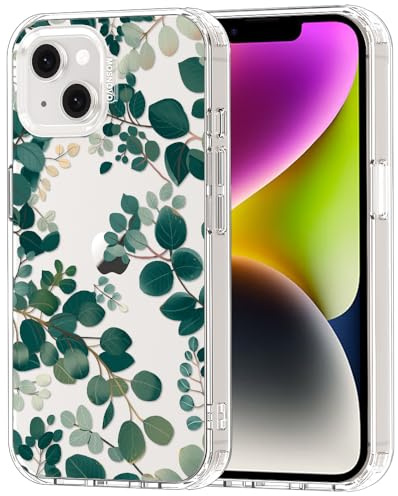 MOSNOVO Hülle für iPhone 13 & iPhone 14, [2 m Militärschutz] [Anti-Abblätter-Technologie] Transparente stoßfest TPU Stoßfänger Handyhülle mit Design - Eukalyptus