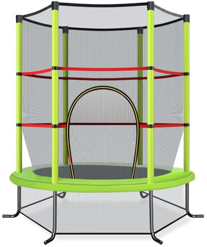COSTWAY Ø165cm Gartentrampolin mit Sicherheitsnetz, Trampolin bis 135KG belastbar, Indoor-/Outdoortrampolin für Kinder ab 3 Jahre (Grün, Ø165x165cm)